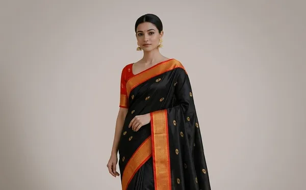 Black_And_Red_Sico_Silk_Paithani_Zari_Border_Party_Saree_For_Women