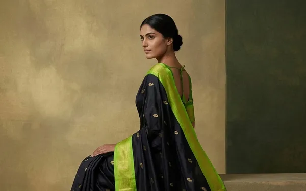 Black_And_Green_Sico_Silk_Paithani_Zari_Border_Saree_For_Women