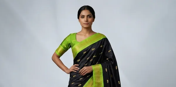 Black_And_Green_Sico_Silk_Paithani_Zari_Border_Saree_For_Women