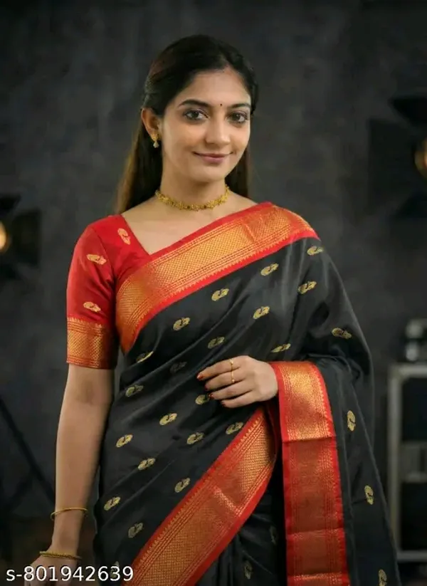 Black_Sico_Silk_Paithani_Contrast_Pallu_Zari_Butta_Saree_For_Women