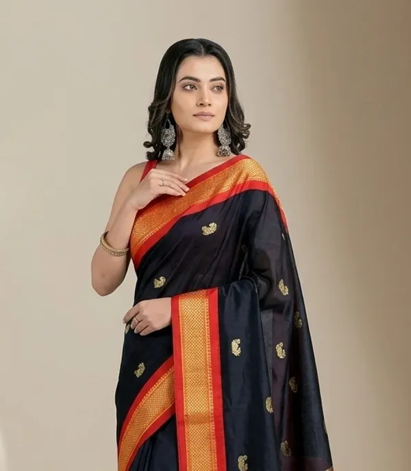 Black_Sico_Silk_Paithani_Contrast_Pallu_Zari_Butta_Saree_For_Women