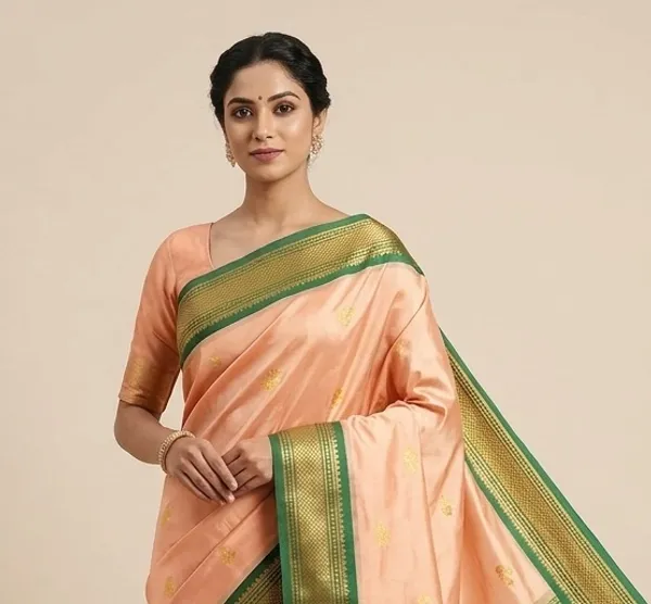 Peach_Sico_Silk_Paithani_Zari_Grand_Pallu_Saree_For_Women