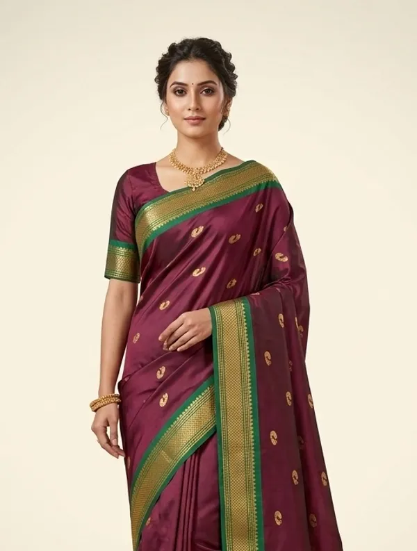 Maroon_Sico_Silk_Paithani_Zari_Border_Pallu_Saree_For_Women