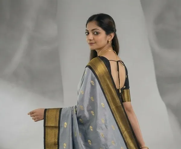 Grey_Sico_Silk_Paithani_Zari_Border_Party_Saree_For_Women