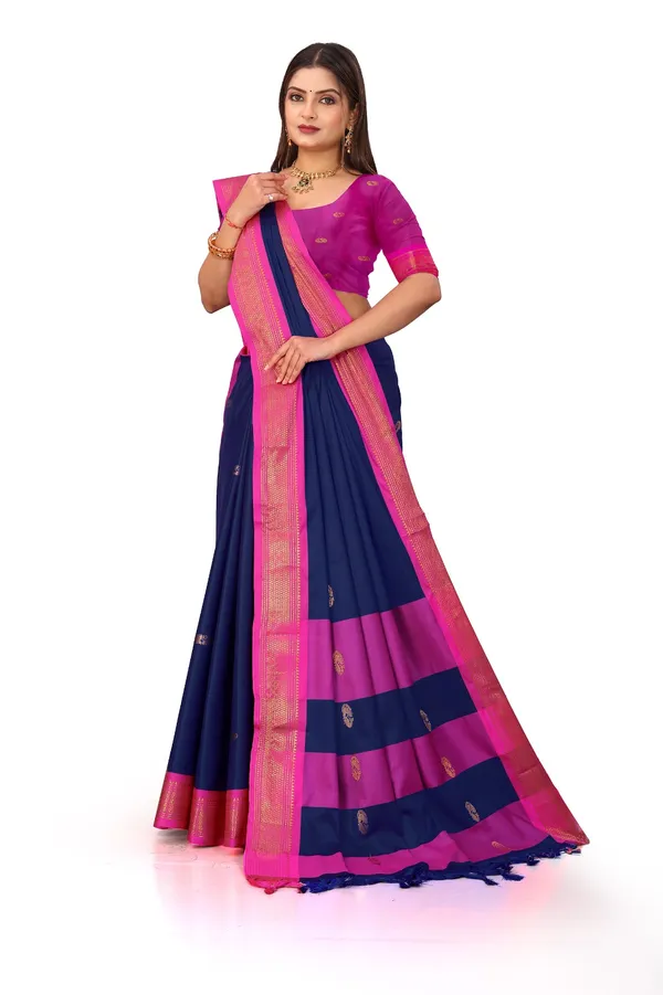 Blue_Sico_Silk_Paithani_Contrast_Blouse_Saree_For_Women