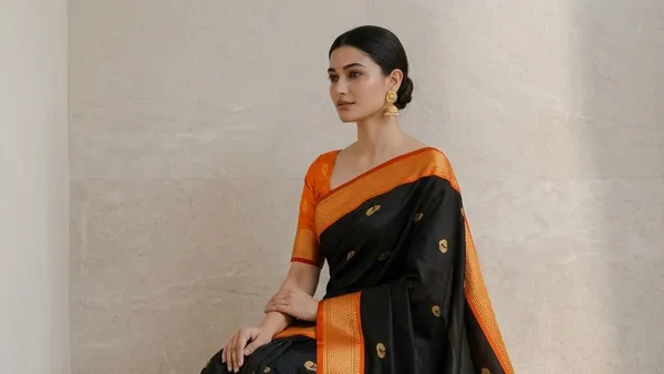 Black_And_Orange_Sico_Silk_Paithani_Zari_Border_Party_Saree_For_Women