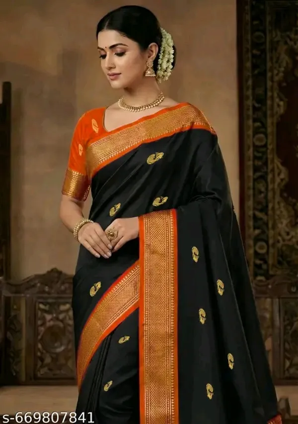 Black_Sico_Silk_Paithani_Zari_Border_Traditional_Saree_For_Women