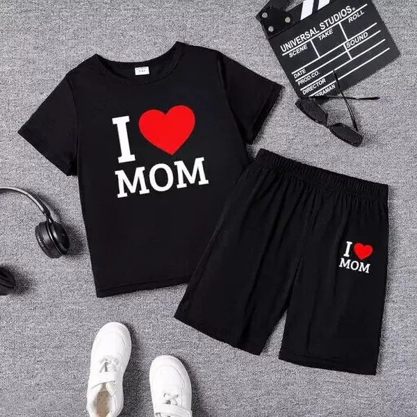 Naazglory_Baby_Boys_And_Baby_Girls_Casual_T-Shirt_Shorts_(Black_Mom)