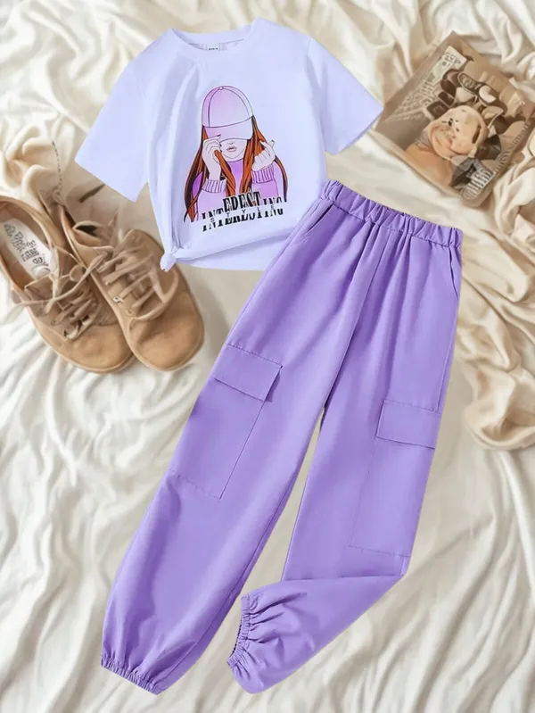 Naazglory_Boys_And_Girls_Casual_Pant_T-Shirt_(Lavender)