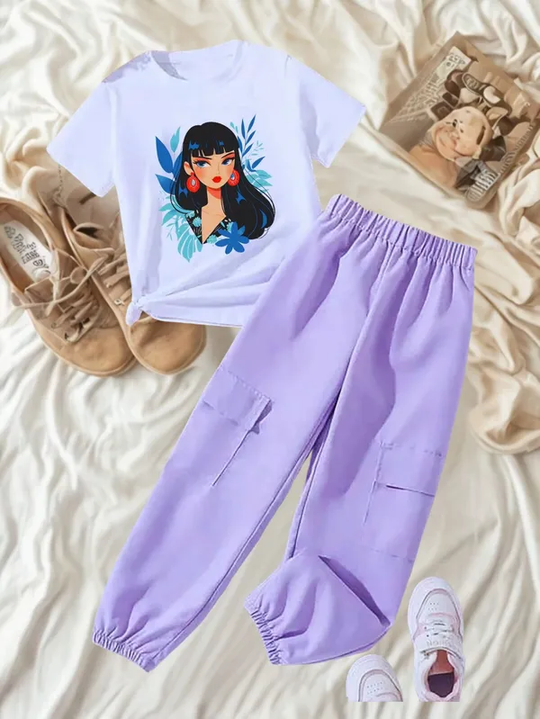 Naazglory_Boys_And_Girls_Casual_Pant_T-Shirt_(Lavender)