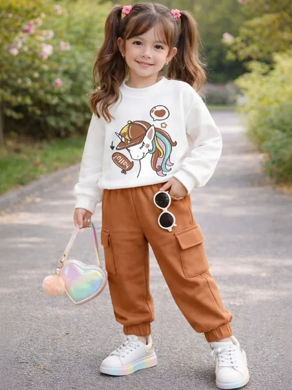Naazglory_Girls_Party(Festive)_T-Shirt_Pant_(Brown)