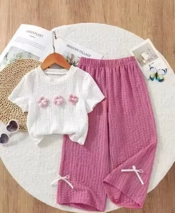 Naazglory_Girls_Party(Festive)_T-Shirt_Pant_(White,_Pink)