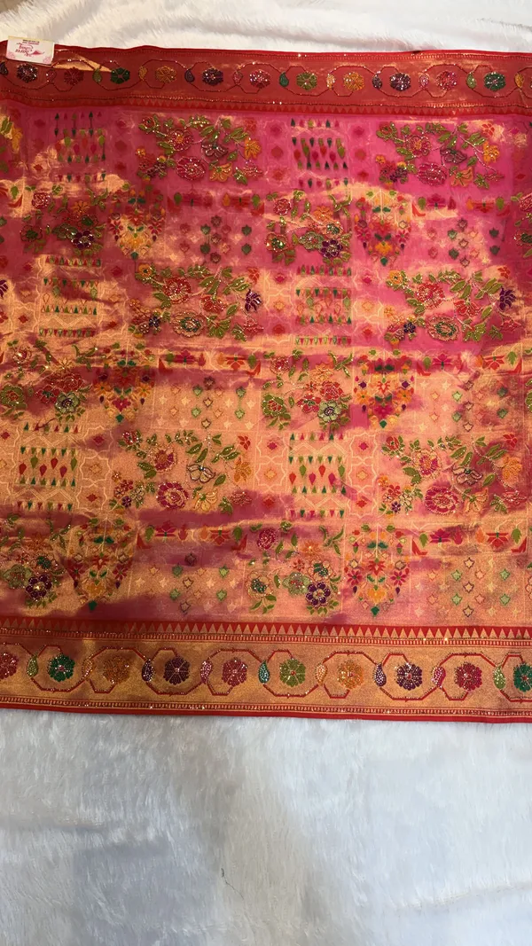 Peach_Silk_Embroidered_Peacock_Motif_Saree_For_Women