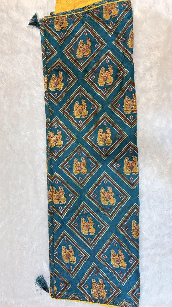 Blue_Printed_Cotton_Saree_With_Tassels