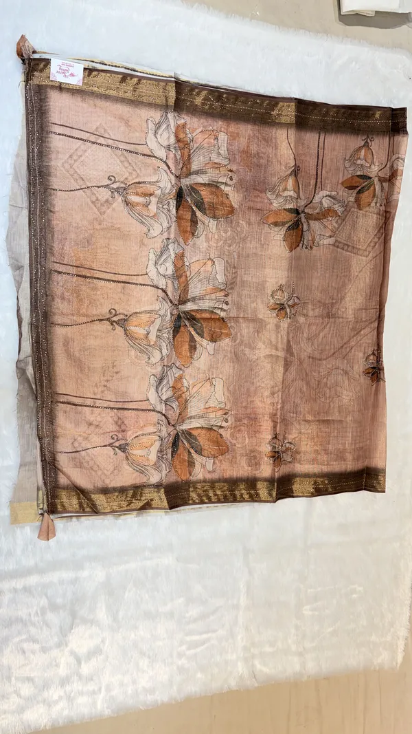 Brown_Golden_Floral_Embroidered_Organza_Saree_With_Border