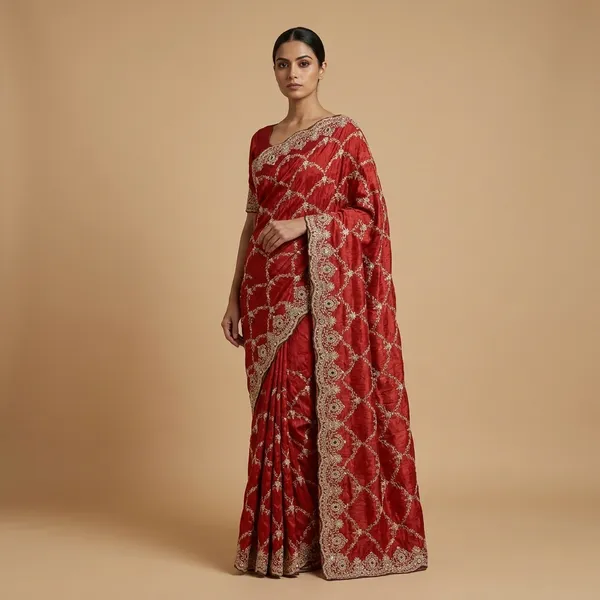 Maroon_Georgette_Embroidered_Lattice_Saree_For_Women