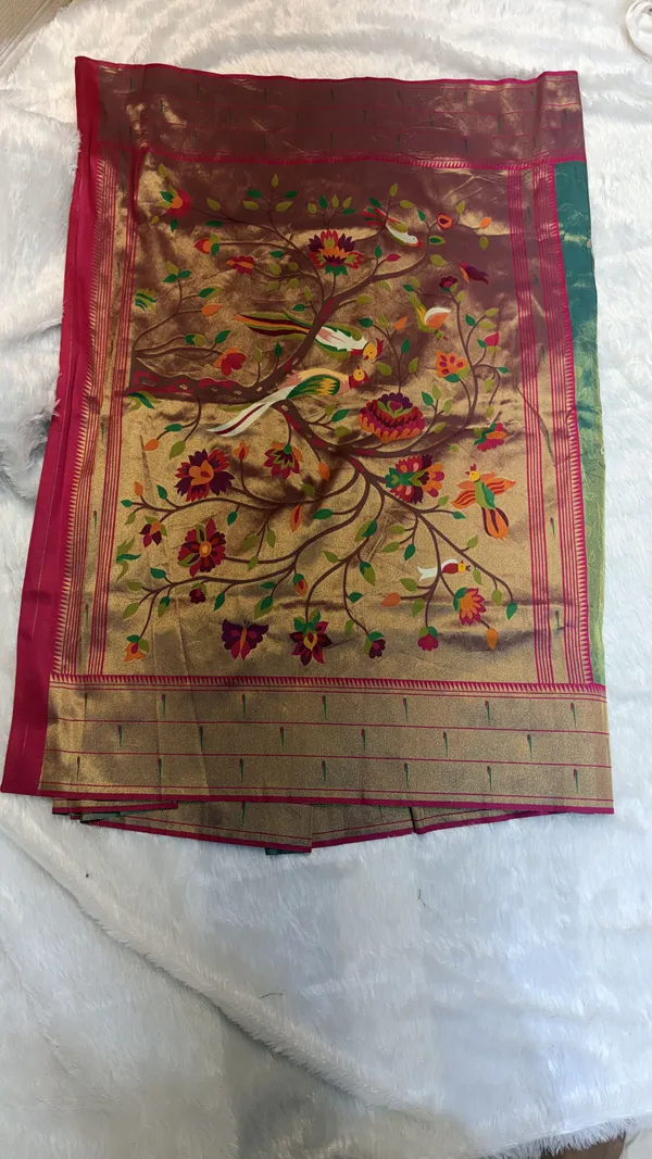 Turquoise_Silk_Paithani_Zari_Border_Saree_For_Women