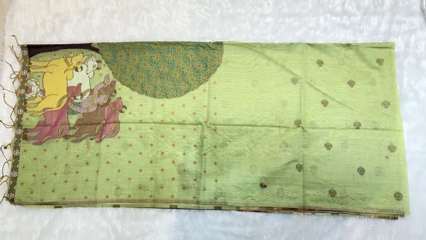 Light_Green_Printed_Silk_Blend_Saree_With_Embellished_Border