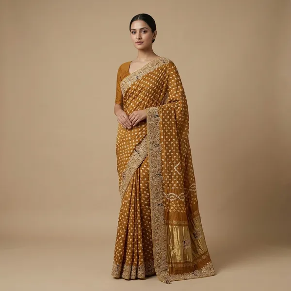 Mustard_Bandhani_Tie_Dye_Zari_Embellished_Saree_For_Women