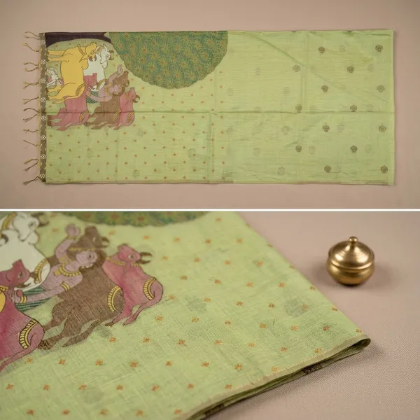 Light_Green_Printed_Silk_Blend_Saree_With_Embellished_Border