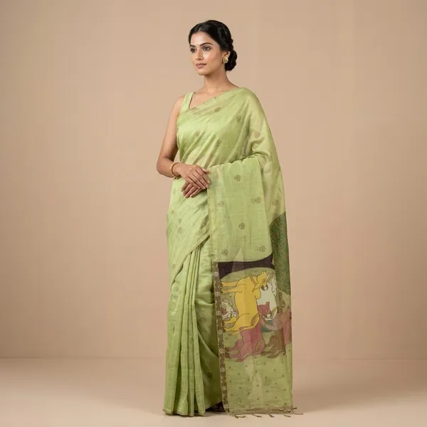 Light_Green_Printed_Silk_Blend_Saree_With_Embellished_Border