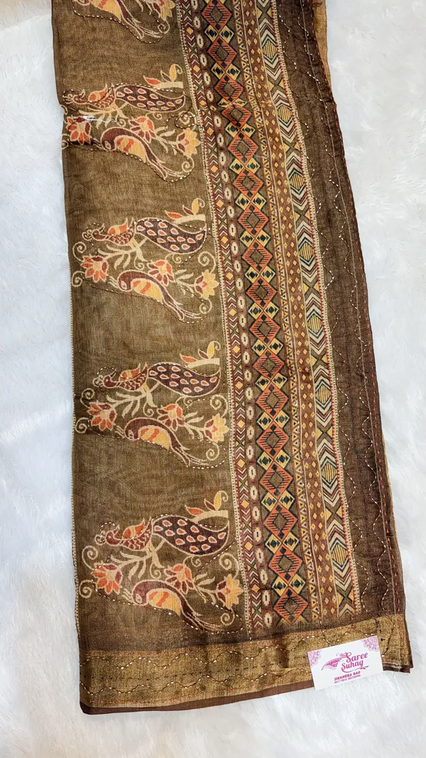 Brown_Embroidered_Paisley_Border_Saree_With_Golden_Accents