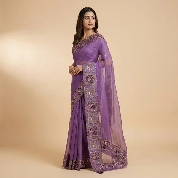 Purple_Embroidered_Ethnic_Saree_With_Blouse_Piece