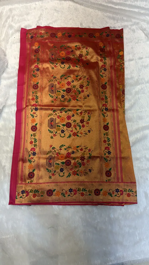 Rust_Silk_Floral_Embroidered_Paithani_Style_Saree_For_Women