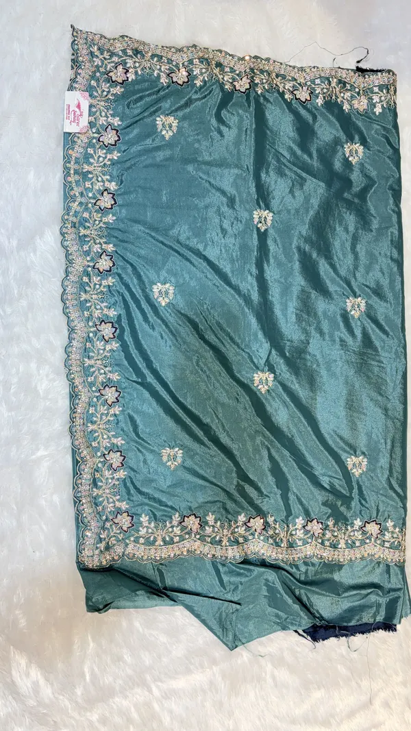 Teal_Velvet_Embroidered_Saree_With_Floral_Border