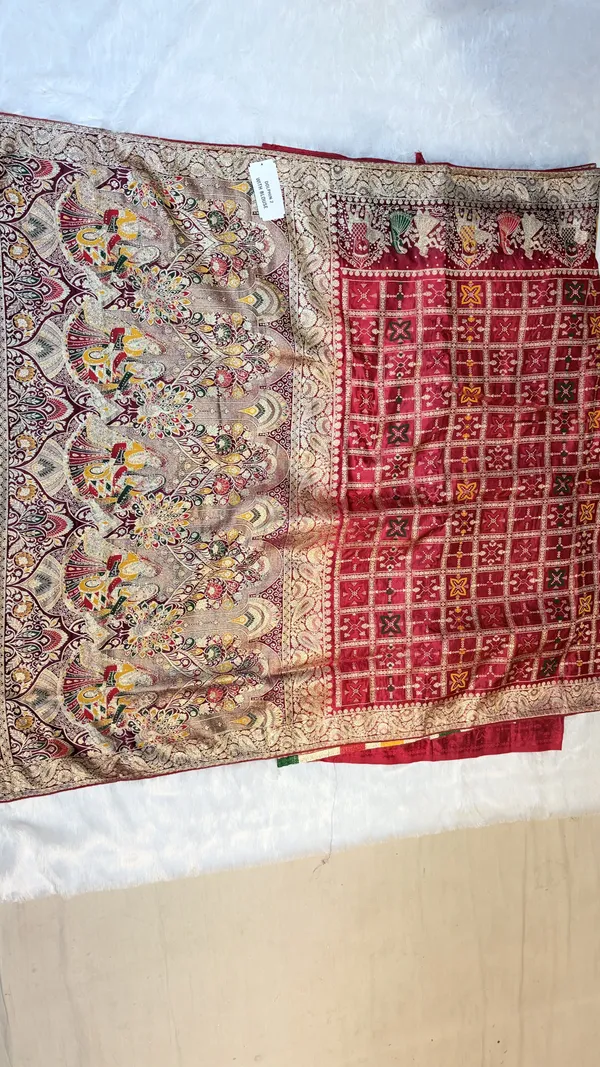 Beige_And_Red_Kalamkari_Print_Saree_For_Women