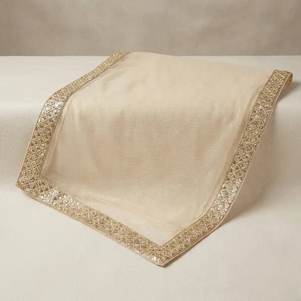 Cream_Net_Shimmer_Golden_Border_Embellished_Saree_For_Women