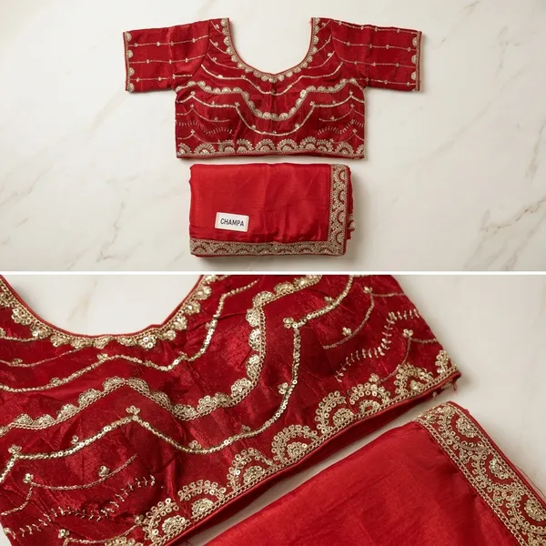 Maroon_Embellished_Blouse_With_Red_Saree_For_Women