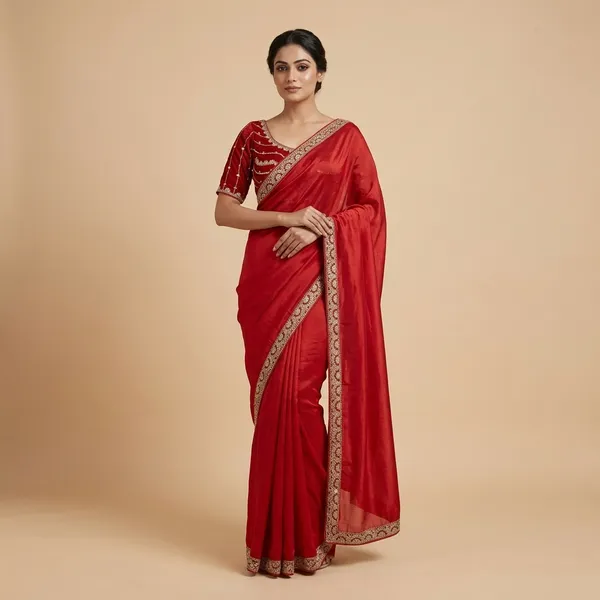 Maroon_Embellished_Blouse_With_Red_Saree_For_Women