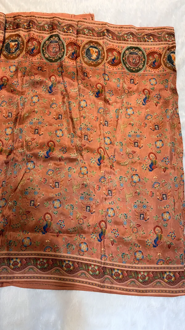 Peach_Silk_Embroidered_Peacock_Motif_Saree_For_Women