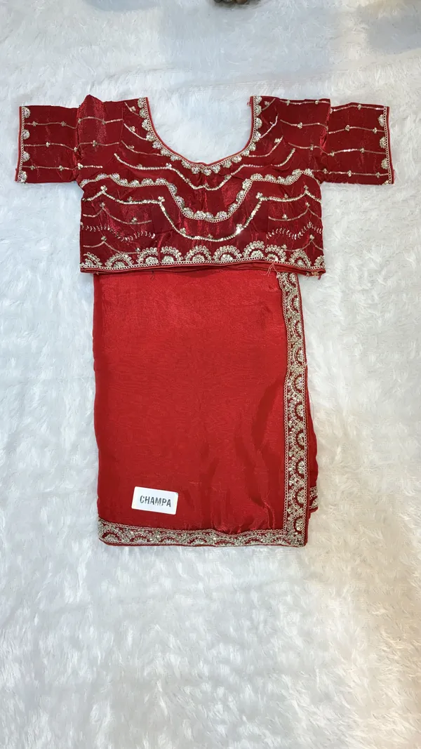 Maroon_Embellished_Blouse_With_Red_Saree_For_Women