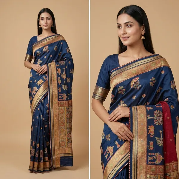 Royal_Blue_Silk_Paithani_Zari_Golden_Border_Saree_For_Women