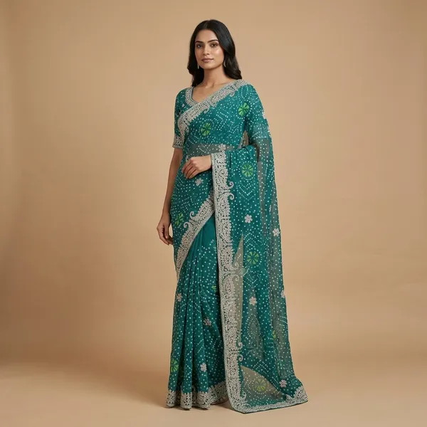 Teal_Green_Embellished_Georgette_Saree_For_Women