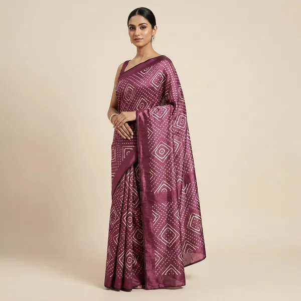 Maroon_Bandhani_Print_Cotton_Saree_For_Women