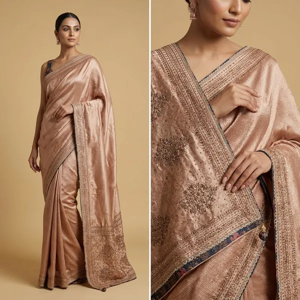 Gold_Peach_Embroidered_Net_Border_Saree_For_Women