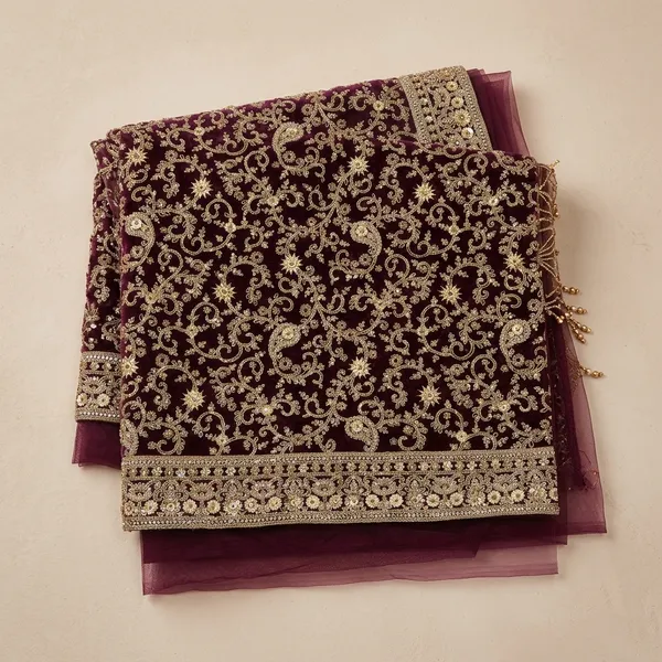 Dark_Purple_Velvet_Gold_Zari_Embellished_Saree_For_Women