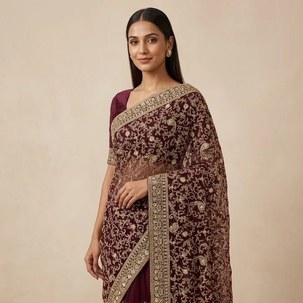 Dark_Purple_Velvet_Gold_Zari_Embellished_Saree_For_Women