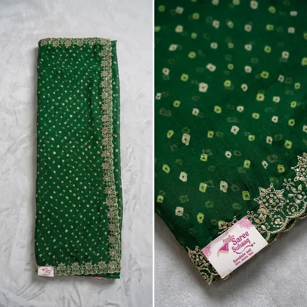 Green_Georgette_Embroidered_Saree_With_Golden_Border