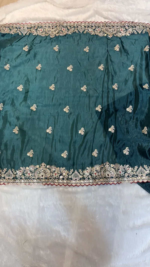 Peacock_Blue_Floral_Embroidered_Golden_Lace_Border_Saree_For_Women