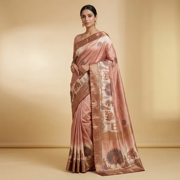 Peach_Cotton_Base_Saree_For_Women