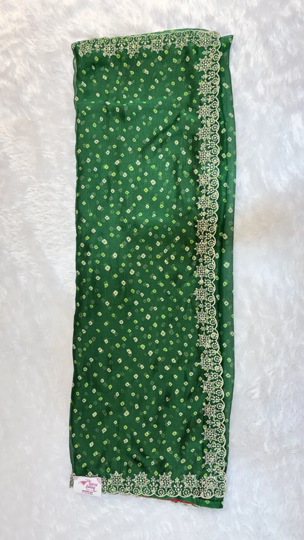Green_Georgette_Embroidered_Saree_With_Golden_Border