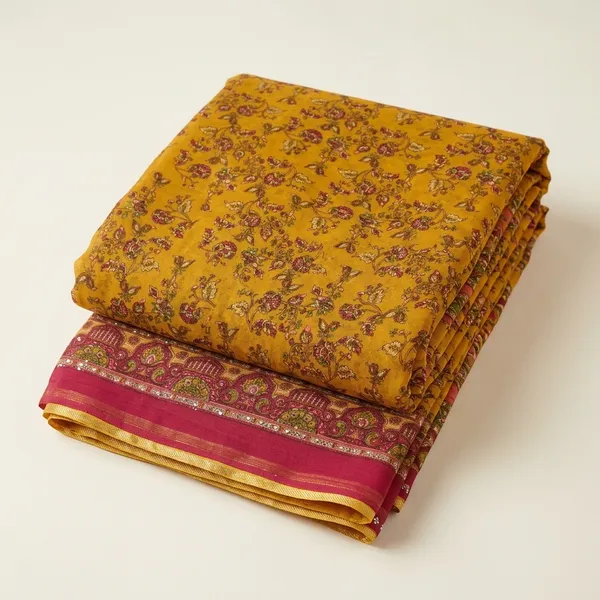 Mustard_Yellow_Floral_Print_Ethnic_Saree_For_Women