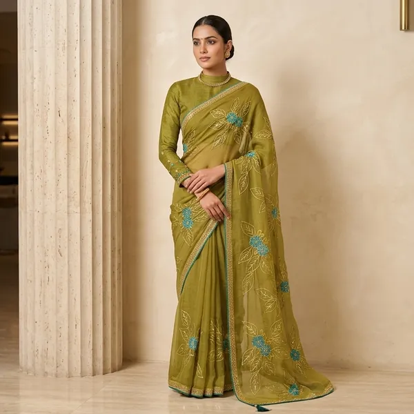 Green_Embroidered_Floral_Saree_With_Tassels