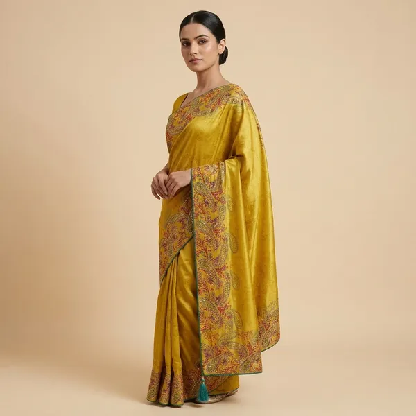 Yellow_Paisley_Embroidered_Silk_Blend_Saree_For_Women