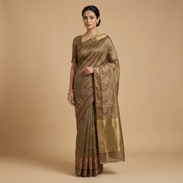 Beige_Embroidered_Silk_Blend_Saree_For_Women