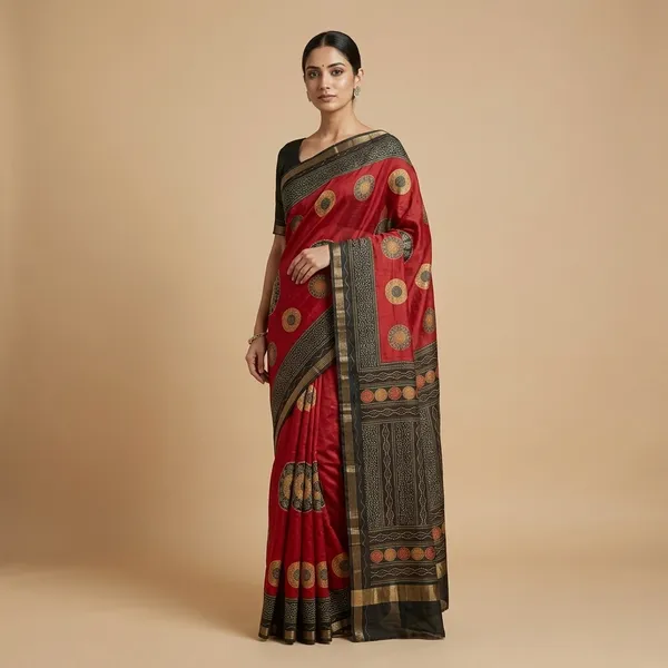 Red_Indigo_Block_Print_Saree_For_Women